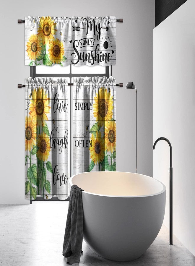 VBDFD Sunflower Kitchen Curtains and Valances - 3 Piece Rustic Wood Farmhouse Floral Tier and Valance Curtain Set for Sunflower Home Decor - Image 5
